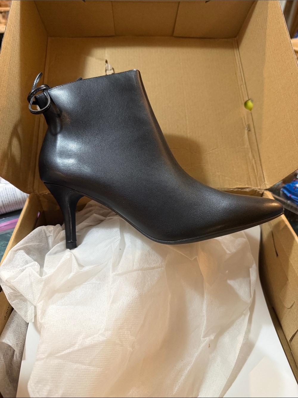Classic Black Leather Pointed-Toe Ankle Boot
